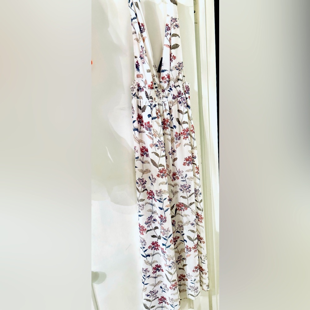 Forever 21 Deep V Sheer White Floral Wildflower Maxi Dress - Medium